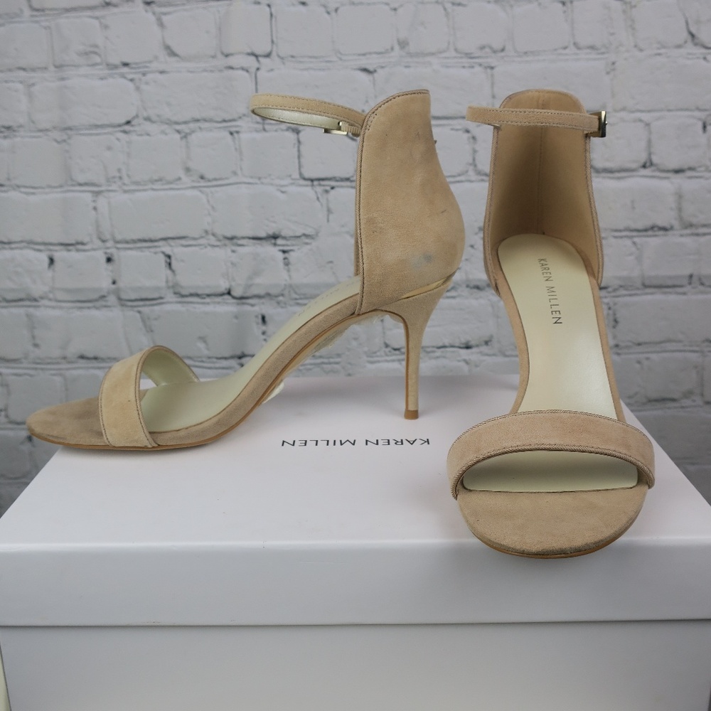 NWT Karen Miller Nude Suede Ankle Strap Heel